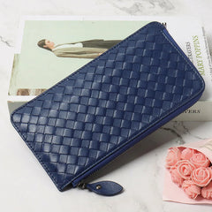 Woven Hand Wallet Women's Long Ultra-Thin Wallet Clutch 100% Sheepskin