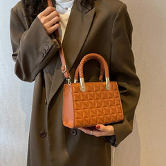 Woven Handle Quilted Crossbody Bag Vintage Shoulder Tote Women
