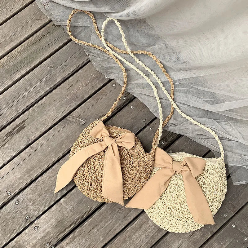 Women's Beach Bow Crossbody Bag Straw Crochet Bag