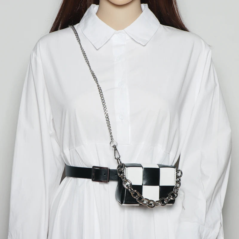 PU Leather Waist Pack for Women with Chain Shoulder Bag