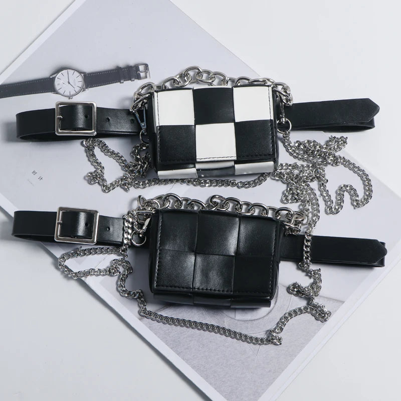 PU Leather Waist Pack for Women with Chain Shoulder Bag