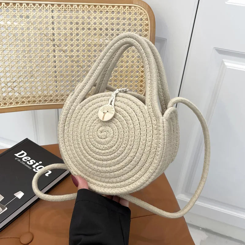 Round Straw Shoulder Bag Beach Top-handle HandBags Women