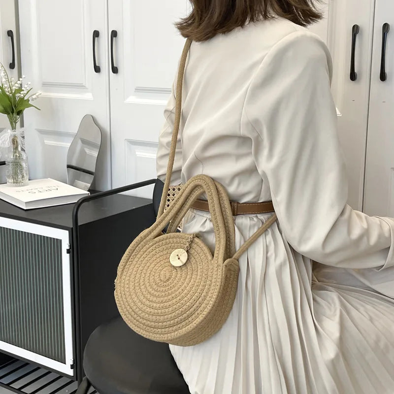 Round Straw Shoulder Bag Beach Top-handle HandBags Women