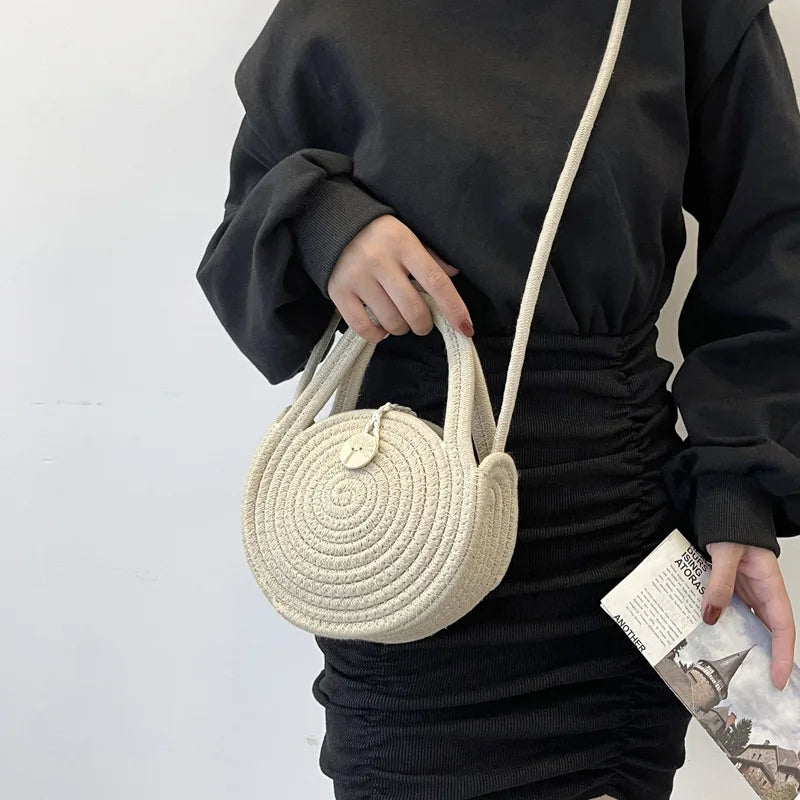 Round Straw Shoulder Bag Beach Top-handle HandBags Women
