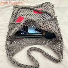 Large Capacity Woven Shoulder Bag Eco-Friendly Reusable Foldable for Women Girls