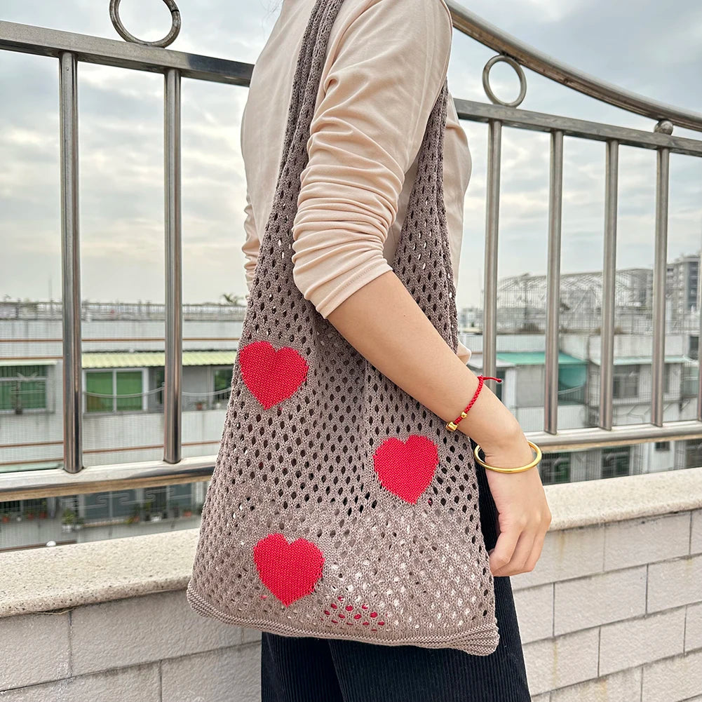 Large Capacity Woven Shoulder Bag Eco-Friendly Hollow Out for Women
