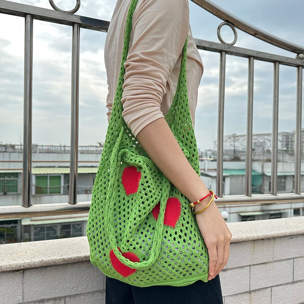 Large Capacity Woven Shoulder Bag Eco-Friendly Hollow Out for Women