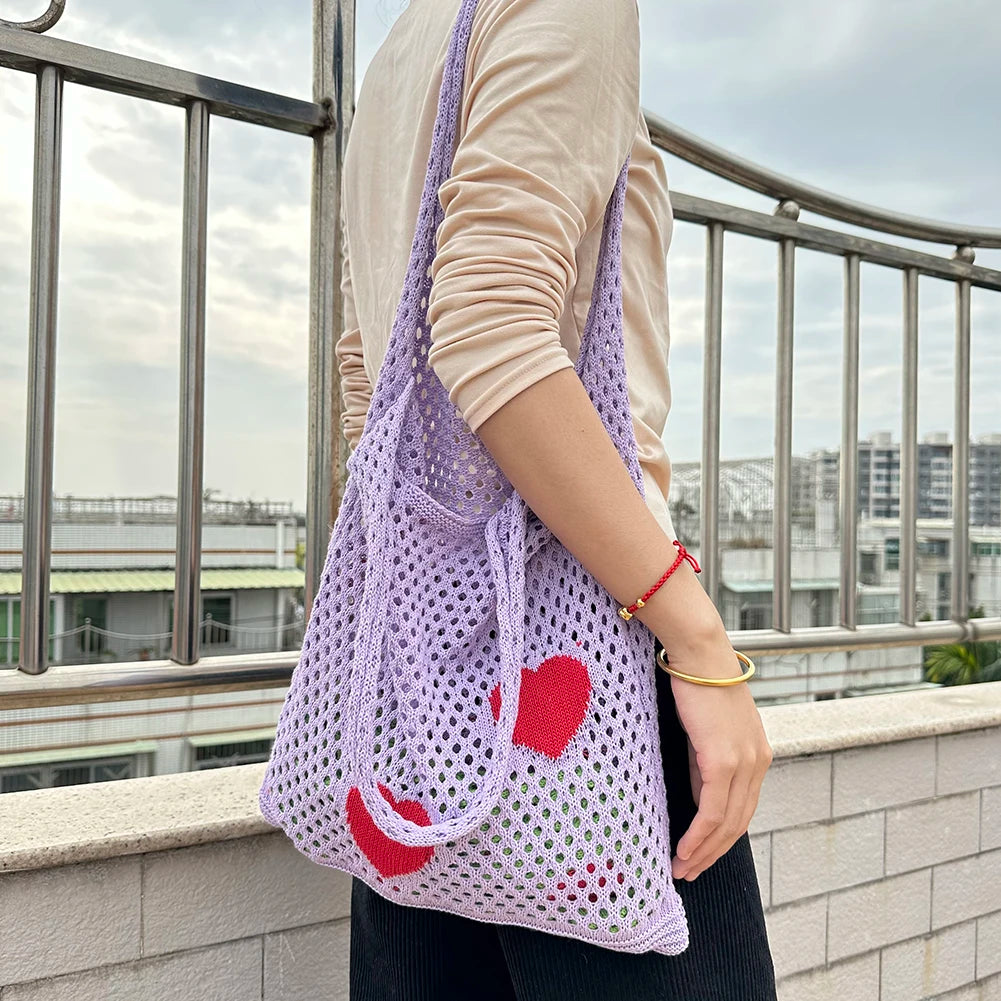 Large Capacity Woven Shoulder Bag Eco-Friendly Hollow Out for Women