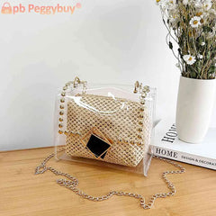 Straw Shoulder Bag Rivet Small Purse Clear PVC Women Travel Messenger