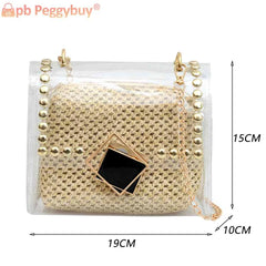 Straw Shoulder Bag Rivet Small Purse Clear PVC Women Travel Messenger
