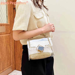 Straw Shoulder Bag Rivet Small Purse Clear PVC Women Travel Messenger