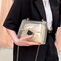 Woven Straw Shoulder Bag Rivet Small Purse Clear PVC Women Travel Messenger Bags