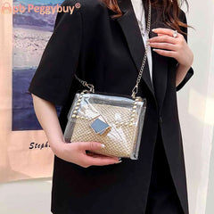 Straw Shoulder Bag Rivet Small Purse Clear PVC Women Travel Messenger