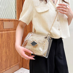 Woven Straw Shoulder Bag Rivet Small Purse Clear PVC Women Travel Messenger Bags