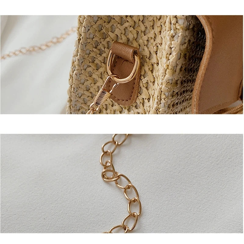 Woven Tote Beach Bag Straw Handbag with Tassel Decoration