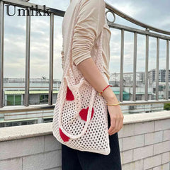 Large Capacity Mesh Net Beach Travel Handbag Eco-Friendly Heart Foldable
