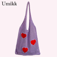 Large Capacity Mesh Net Beach Travel Handbag Eco-Friendly Heart Foldable