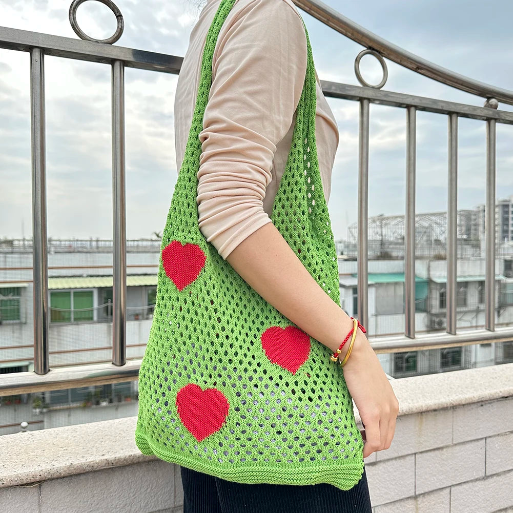 Woven Weaving Top-handle Bag Large Capacity Mesh Net Grocery Bag