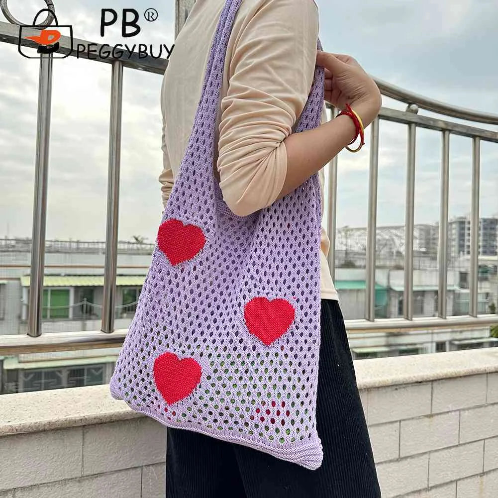 Woven Weaving Top-handle Bag Large Capacity Mesh Net Grocery Bag