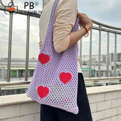 Woven Weaving Top-handle Bag Large Capacity Mesh Net Grocery Bag