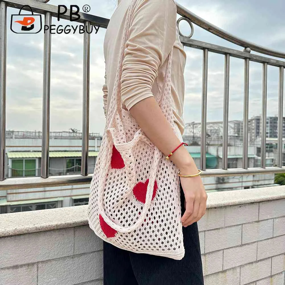 Woven Weaving Top-handle Bag Large Capacity Mesh Net Grocery Bag