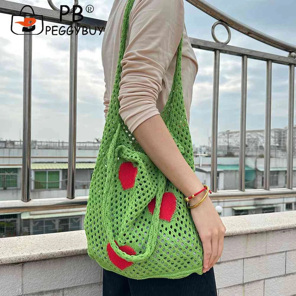 Woven Weaving Top-handle Bag Large Capacity Mesh Net Grocery Bag