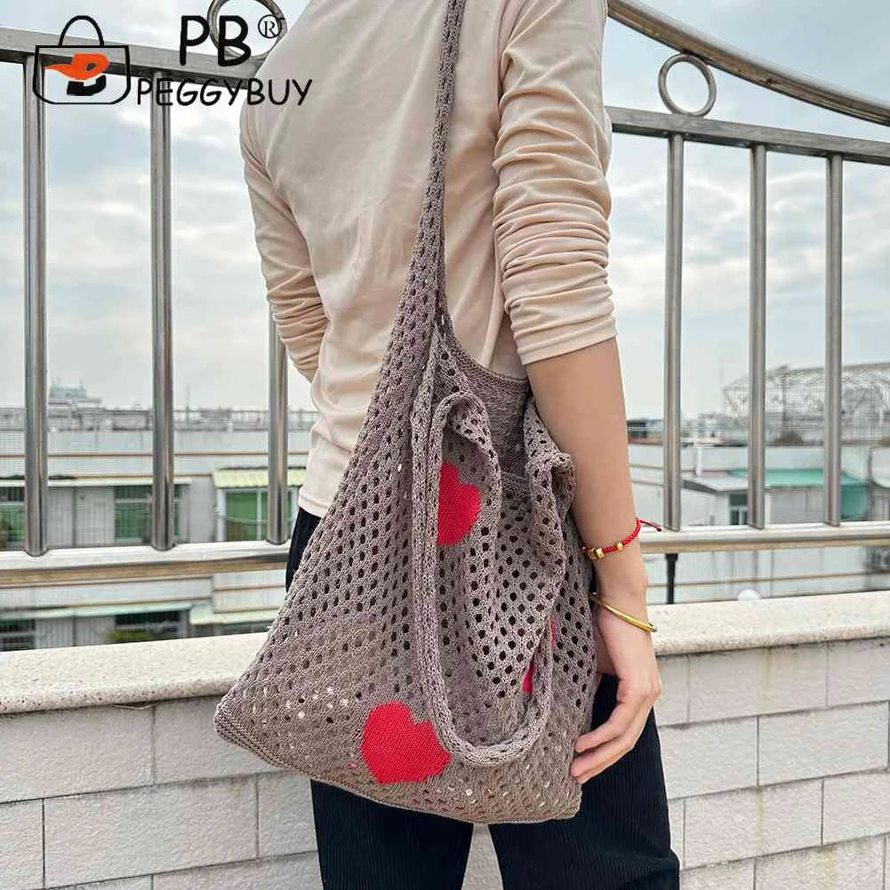 Woven Weaving Top-handle Bag Large Capacity Mesh Net Grocery Bag