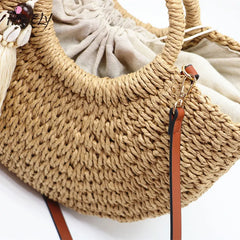 Bohemian Woven Straw Shoulder Bag Tassel Beach Crossbody Bag