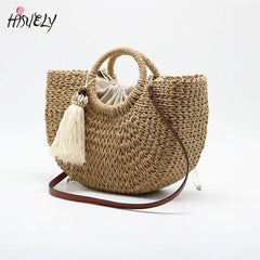 Bohemian Woven Straw Shoulder Bag Tassel Beach Crossbody Bag