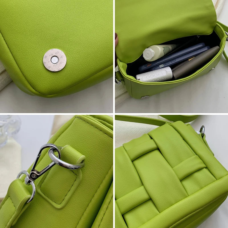 Green Woven Women's Shoulder Bag Crossbody Candy Purses
