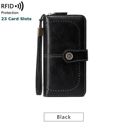 RFID Clutch Wallet for Women Zipper Large Purse Business Card Holder Bag