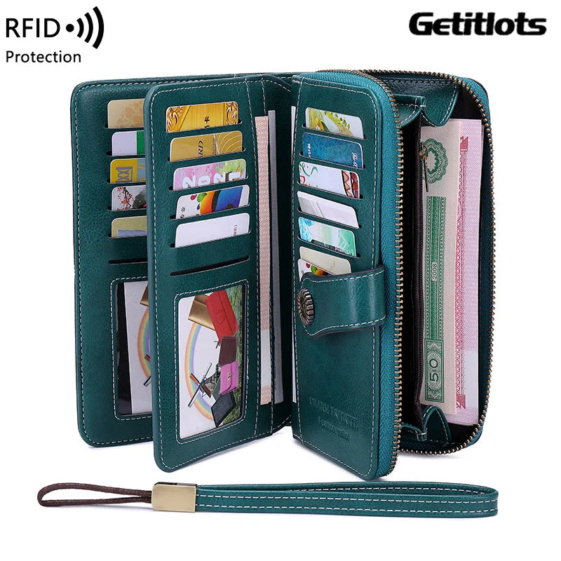 RFID Clutch Wallet for Women Zipper Large Purse Business Card Holder Bag