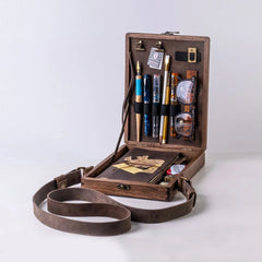 Wooden Writers Messenger Box, Multi-Function Tool & Brush Storage