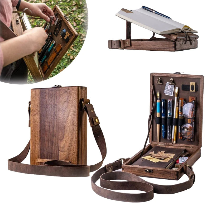 Wooden Writers Messenger Box, Multi-Function Tool & Brush Storage