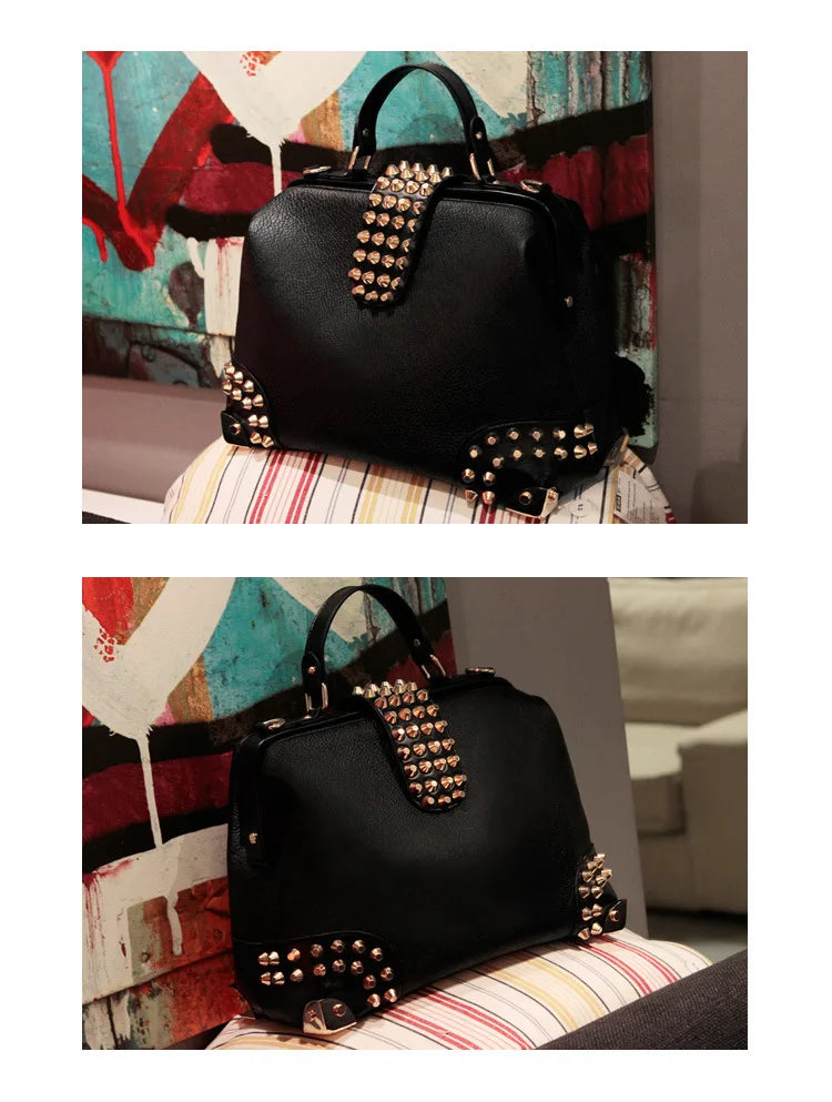 X-Online Women Bag Female Doctor Bag Lady Rivet Tote