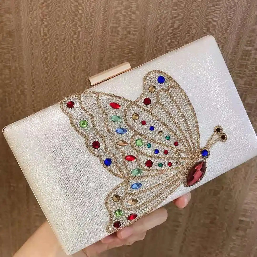 Women Wedding Bag Butterfly Clutch Evening Bags Hard Box Shape Purse