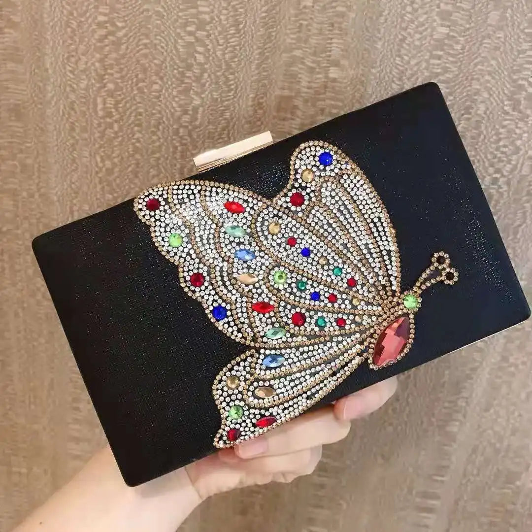 Women Wedding Bag Butterfly Clutch Evening Bags Hard Box Shape Purse