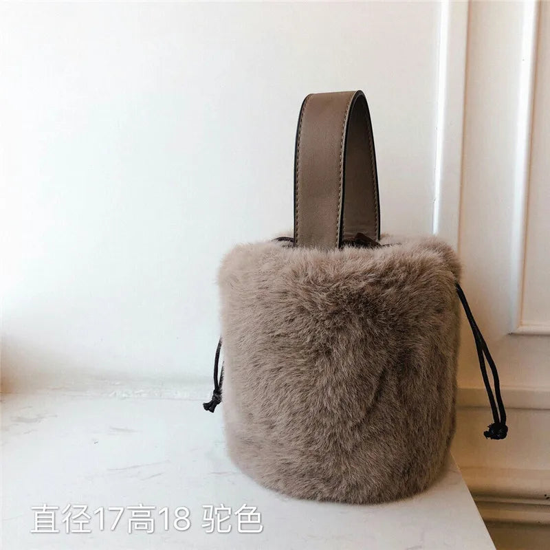 Fluffy Bucket Bag for Women High Ladies Casual Shoulder Crossbody Bag