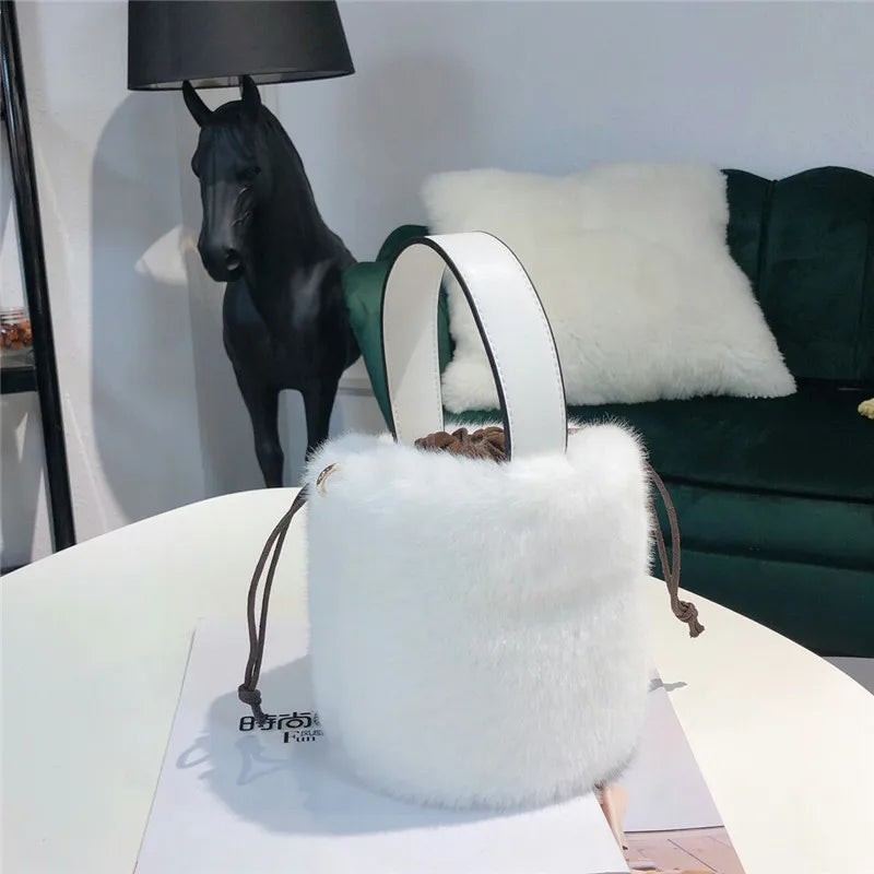 Fluffy Bucket Bag for Women High Ladies Casual Shoulder Crossbody Bag