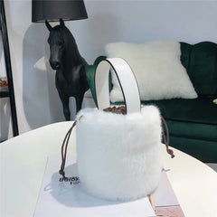 Fluffy Bucket Bag for Women High Ladies Casual Shoulder Crossbody Bag