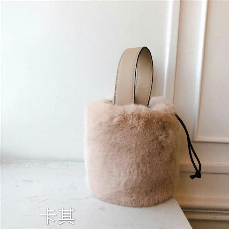 Fluffy Bucket Bag for Women High Ladies Casual Shoulder Crossbody Bag