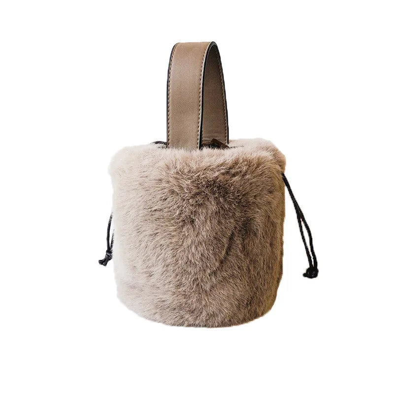 Fluffy Bucket Bag for Women High Ladies Casual Shoulder Crossbody Bag