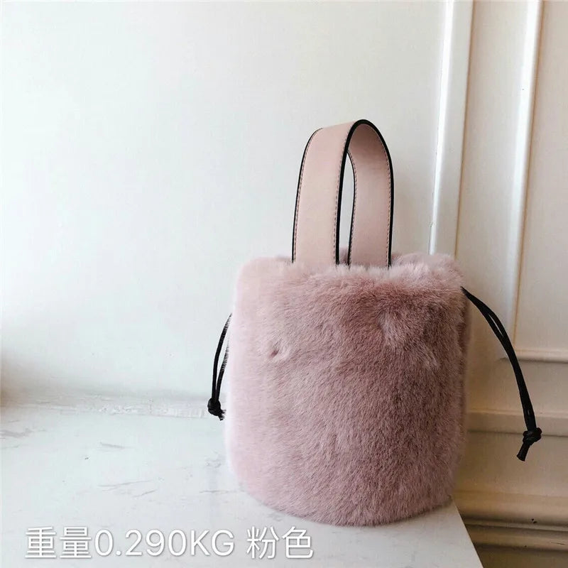 Fluffy Bucket Bag for Women High Ladies Casual Shoulder Crossbody Bag