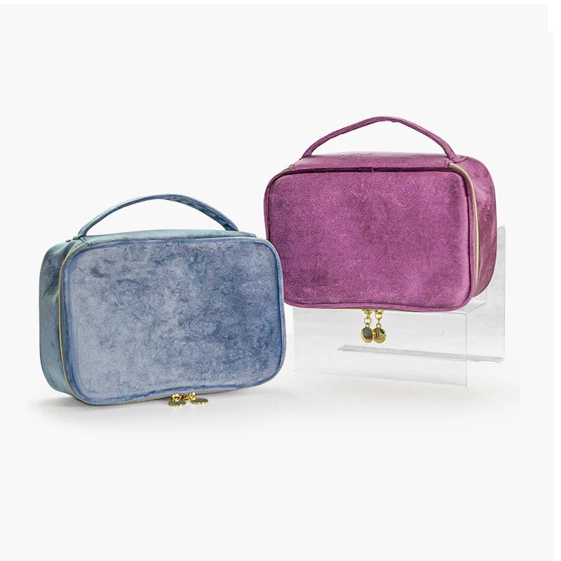 Flannel Travel Cosmetic Cases for Women, Large Capacity Makeup Bag