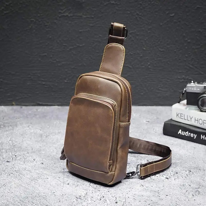 Xiao.p Crazy Horse Leather Crossbody Bag Chest Messenger Shoulder Travel