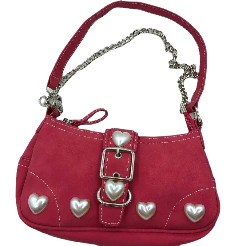 Xiuya Harajuku Vintage Shoulder Bag Red Heart Japanese Goth Lolita Handbag