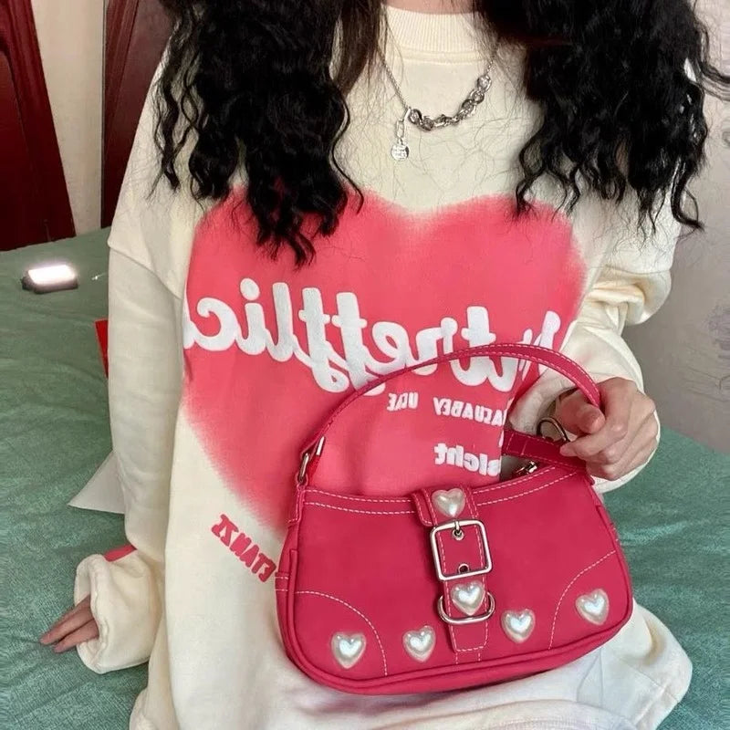Xiuya Harajuku Vintage Shoulder Bag Red Heart Japanese Goth Lolita Handbag