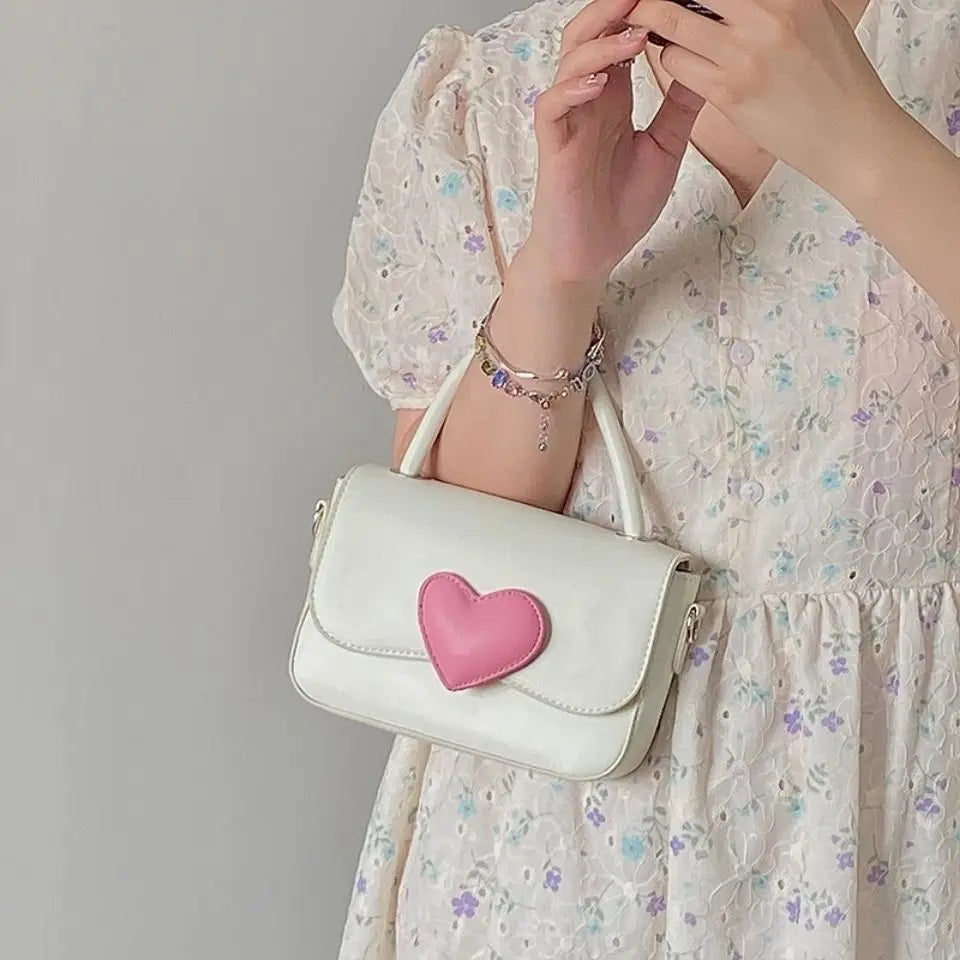 Xiuya Pink Love Contrast Girl Handbag Ladies French Chain Crossbody Bag