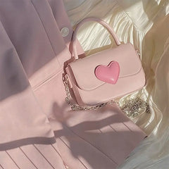 Xiuya Pink Love Contrast Girl Handbag Ladies French Chain Crossbody Bag