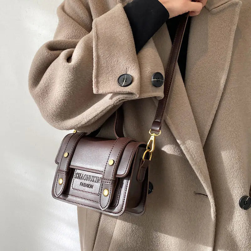 Xiuya Vintage Messenger Bag Handbags PU Leather Zipper Square Bag